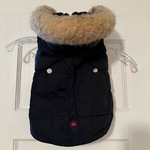 Pup Coat with Faux Fur Hood and Fleece Lining.